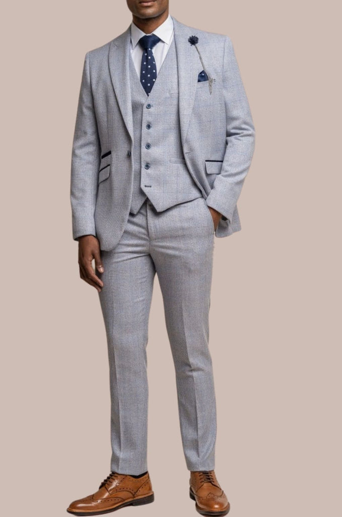 Cavani Caridi Men’s Sky Blue 3 Piece Slim Fit Suit - Short - Suits