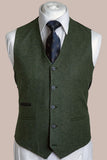 Fratelli Robbie Men’s Olive Green Tweed Waistcoat - Waistcoats