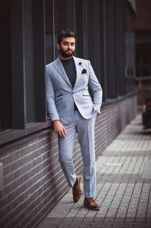 Cavani Caridi Men's Sky Blue 3 Piece Slim Fit Suit for Weddings and Race Days