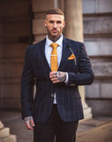 Navy 3 Piece Check Slim Fit Tweed Suit Cavani Angels