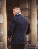 Navy 3 Piece Check Slim Fit Tweed Suit Cavani Angels