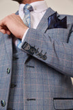 Marc Darcy Harry 3 Piece Light Blue Slim Fit Tweed Check Mix & Match Suit