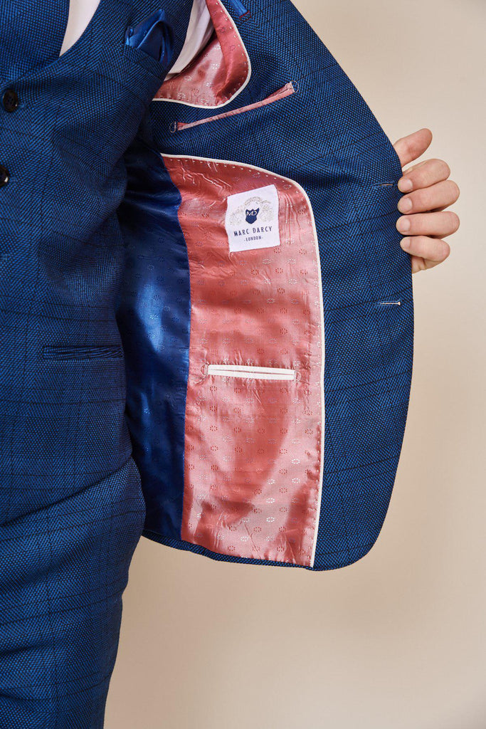 Marc Darcy Jerry - Blue Check Suit with Single Breasted Waistcoat