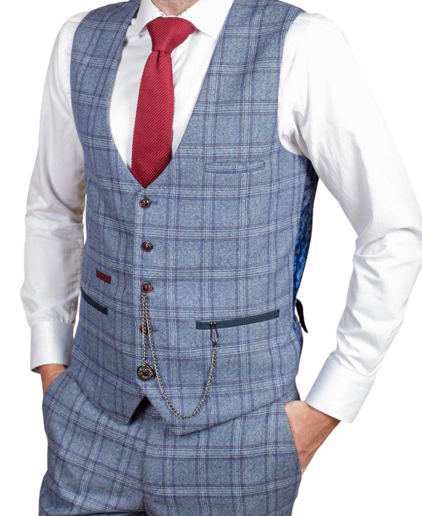 Marc Darcy Abbott - Blue Tweed Check 3 Piece Suit