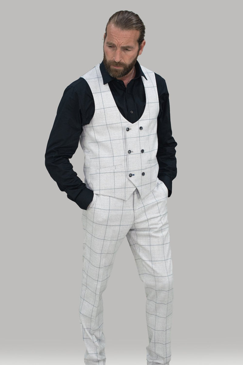 Cavani Radika 3 Piece Light Grey Check Tweed Suit
