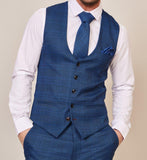Marc Darcy Jerry - Blue Check Suit with Single Breasted Waistcoat