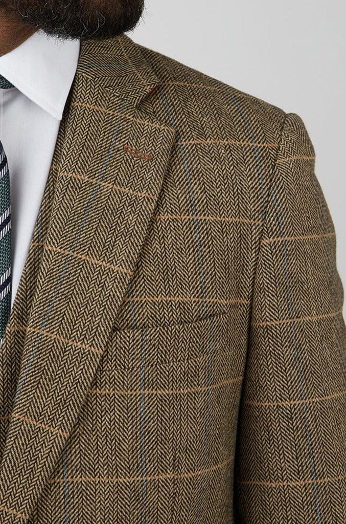 Barucci Louis Men’s Tan Slim Fit Tweed 3 Piece Suit - Suits