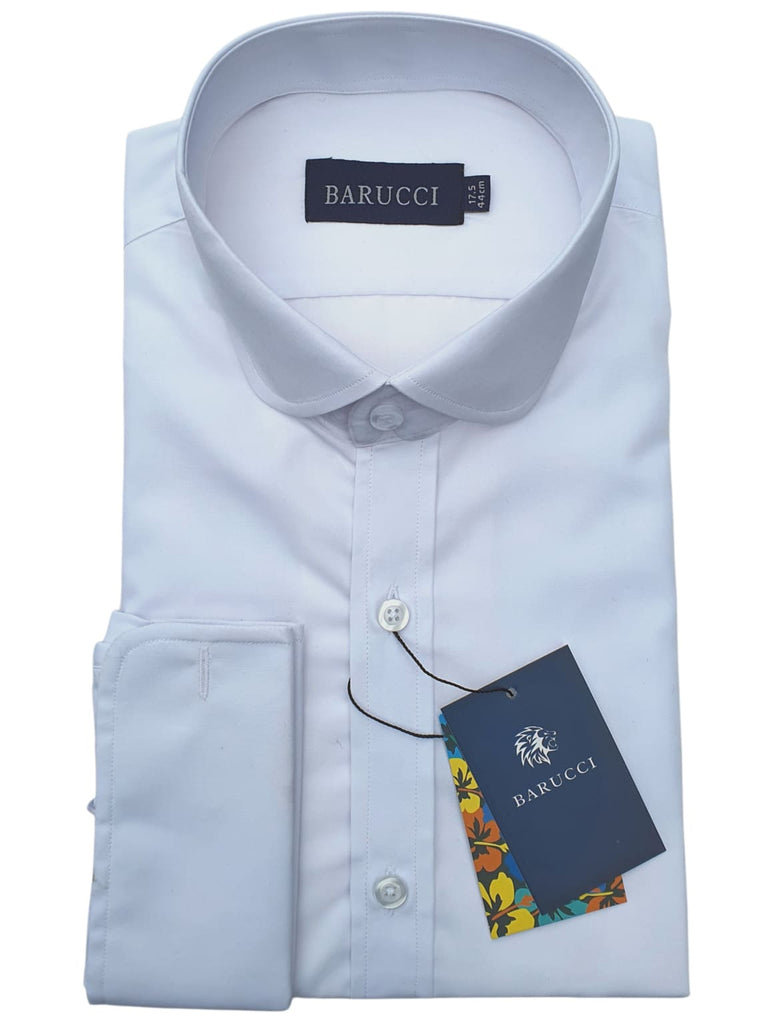 Barucci Men’s Penny Round Collar White Double Cuff Shirt - Shirts
