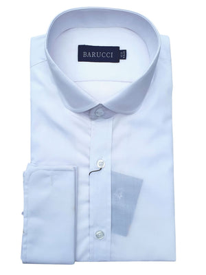 Barucci Men’s Penny Round Collar White Double Cuff Shirt - UK 14.5 | EU 37 - Shirts