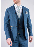 Marc Darcy Dion Mens 3 Piece Blue Slim Fit Check Tweed Suit - Suit & Tailoring