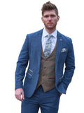 Blue Tweed Wedding Suit with Brown Waistcoat Marc Darcy Dion Ted - Suit & Tailoring