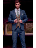 Blue Tweed Wedding Suit with Brown Waistcoat Marc Darcy Dion Ted - Suit & Tailoring