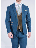 Blue Tweed Wedding Suit with Brown Waistcoat Marc Darcy Dion Ted - Suit & Tailoring