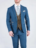 Blue Tweed Wedding Suit with Brown Waistcoat Marc Darcy Dion Ted - Suit & Tailoring