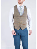 Blue Tweed Wedding Suit with Brown Waistcoat Marc Darcy Dion Ted - Suit & Tailoring