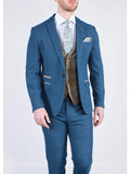 Blue Tweed Wedding Suit with Brown Waistcoat Marc Darcy Dion Ted - Suit & Tailoring