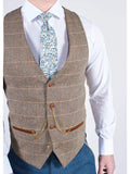 Blue Tweed Wedding Suit with Brown Waistcoat Marc Darcy Dion Ted - Suit & Tailoring
