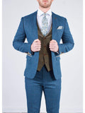 Blue Tweed Wedding Suit with Brown Waistcoat Marc Darcy Dion Ted - Suit & Tailoring