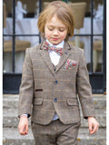 Boys Cavani Albert Three Piece Brown Slim Fit Suit - Suit & Tailoring