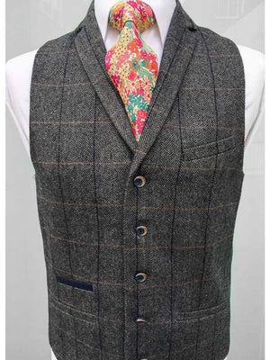 Cavani Albert Grey Mens Tweed Check Lapel Waistcoat - Suit & Tailoring
