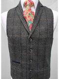Cavani Albert Grey Mens Tweed Check Lapel Waistcoat - Suit & Tailoring