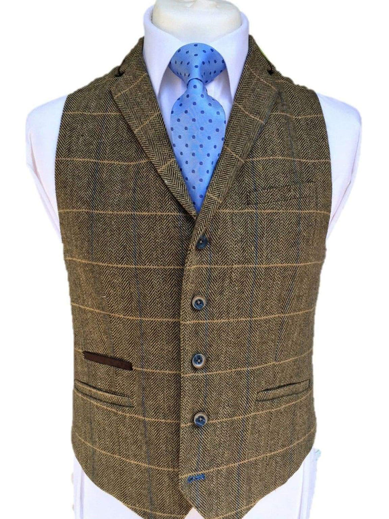 Cavani Albert Mens Brown Tweed Style Waistcoat - 36 / Short - Suit & Tailoring