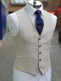 Cavani Caridi Mens Cream Slim Fit Textured Check Waistcoat - Suit & Tailoring