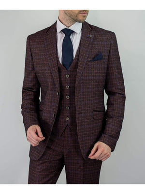Cavani Carly 3 Piece Check Tweed Textured Suit - 36R / 30R - Suit & Tailoring