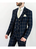 Cavani Hardy Mens Navy Checked Three Piece Suit - 36R / 30R - Suit & Tailoring
