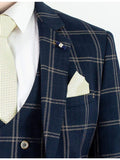 Cavani Hardy Mens Navy Checked Three Piece Suit - Suit & Tailoring