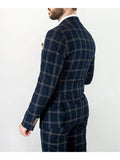 Cavani Hardy Mens Navy Checked Three Piece Suit - Suit & Tailoring