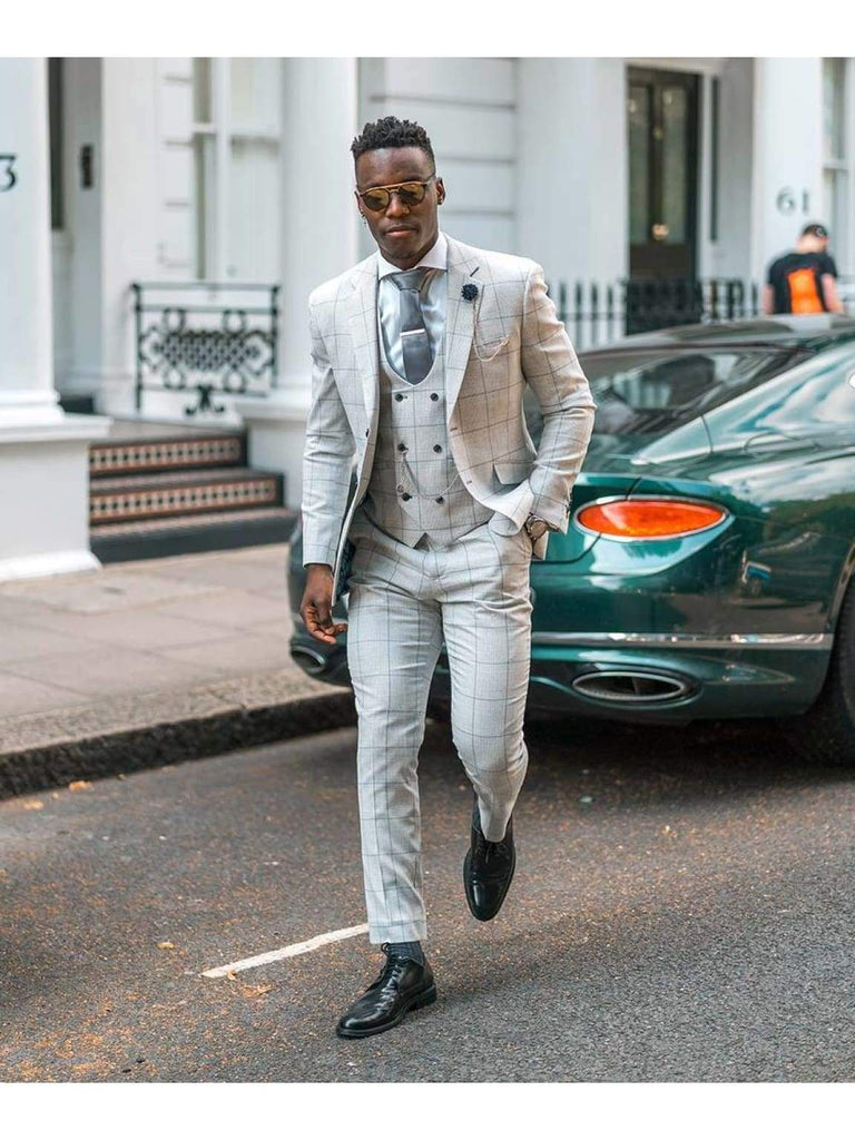 Cavani Radika 3 Piece Light Grey Check Tweed Suit - Suit & Tailoring