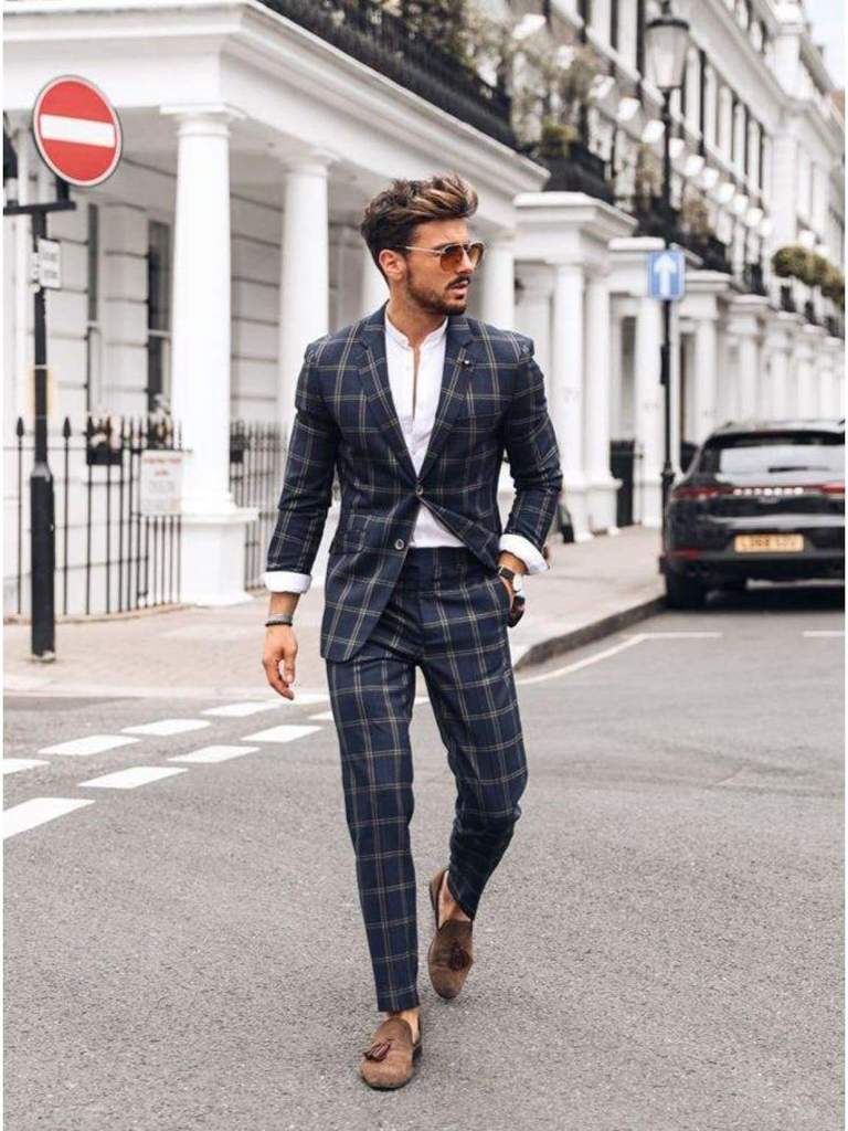 Cavani Hardy Navy Check Herringbone Three Piece Suit