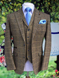 Classic Brown 3 Piece Tweed Suit Cavani Albert Slim Fit Check Suit - Suit & Tailoring