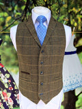 Classic Brown 3 Piece Tweed Suit Cavani Albert Slim Fit Check Suit - Suit & Tailoring