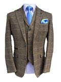Classic Brown 3 Piece Tweed Suit Cavani Albert Slim Fit Check Suit - Suit & Tailoring