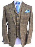 Classic Brown 3 Piece Tweed Suit Cavani Albert Slim Fit Check Suit - 36R / 30R - Suit & Tailoring