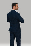 Navy 3 Piece Check Slim Fit Tweed Suit Cavani Angels