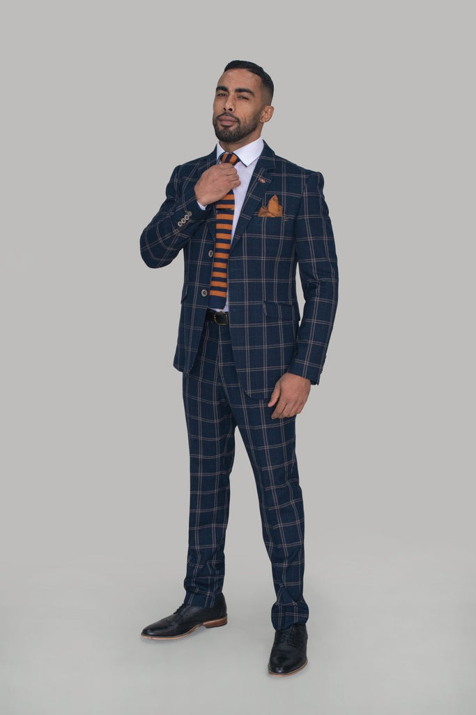 Cavani Hardy Navy Check Herringbone Three Piece Suit