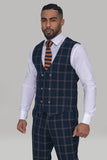 Cavani Hardy Navy Check Herringbone Three Piece Suit