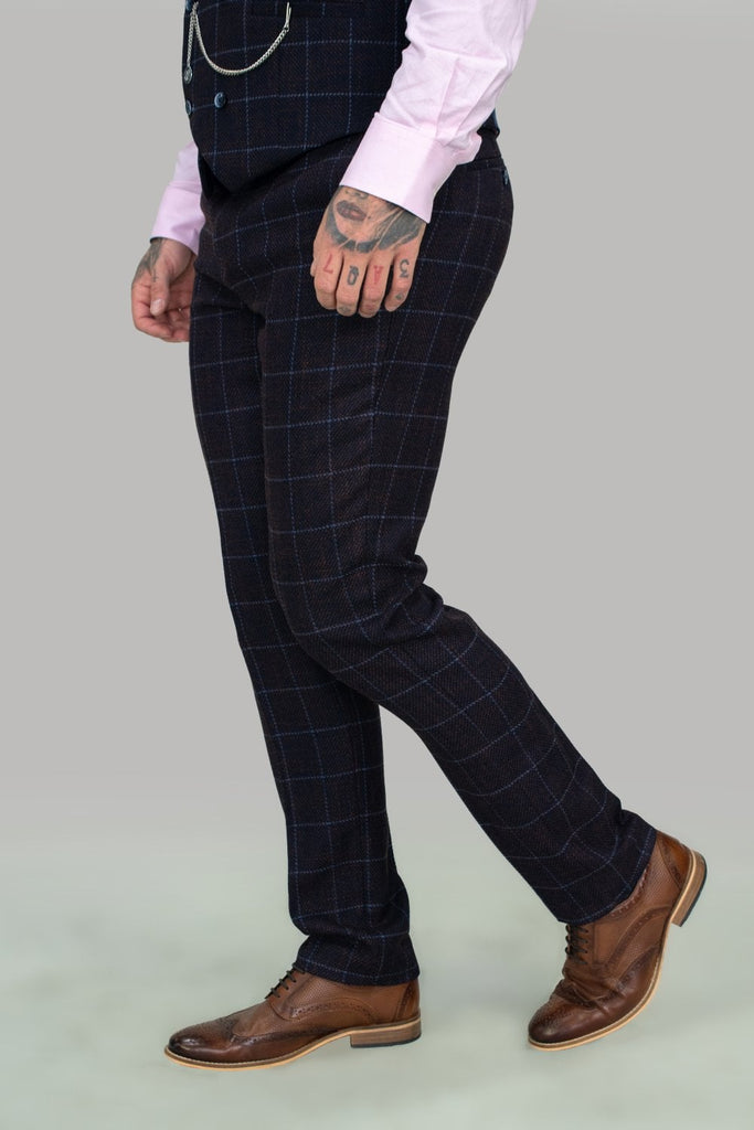 Cavani Kerber Navy Check Skinny Three Piece Suit