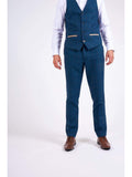 Marc Darcy Dion Mens Blue Slim Fit Check Tweed Waistcoat - Suit & Tailoring