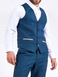 Marc Darcy Dion Mens Blue Slim Fit Check Tweed Waistcoat - Suit & Tailoring