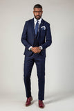 Marc Darcy Edinson Navy Check Three Piece Suit - 36R / 30R - Suit & Tailoring