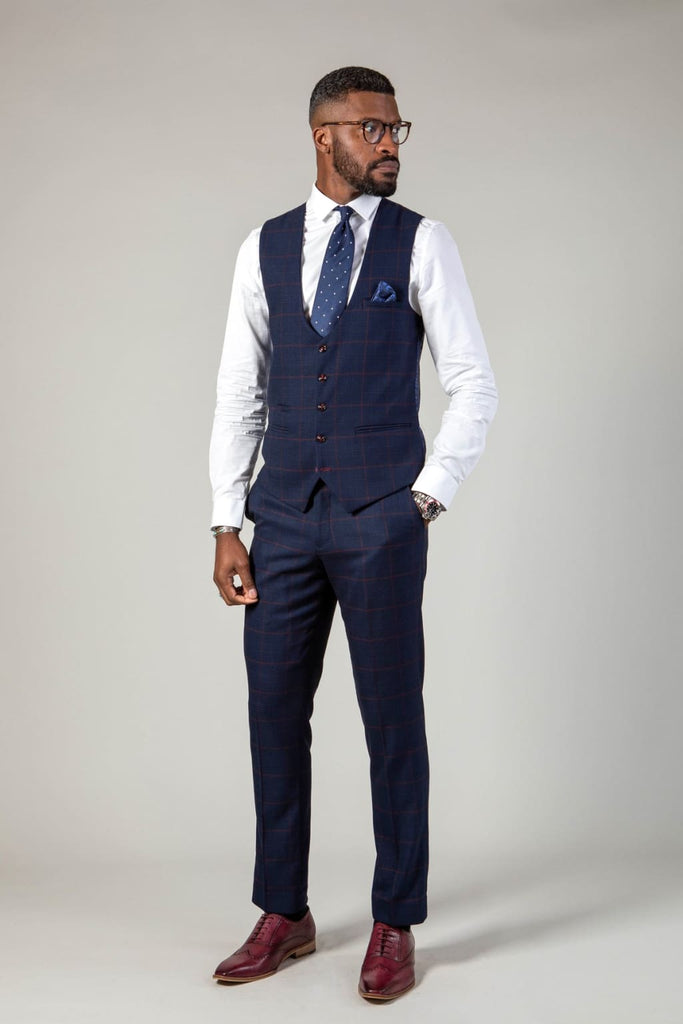 Marc Darcy Edinson Navy Check Three Piece Suit - Suit & Tailoring