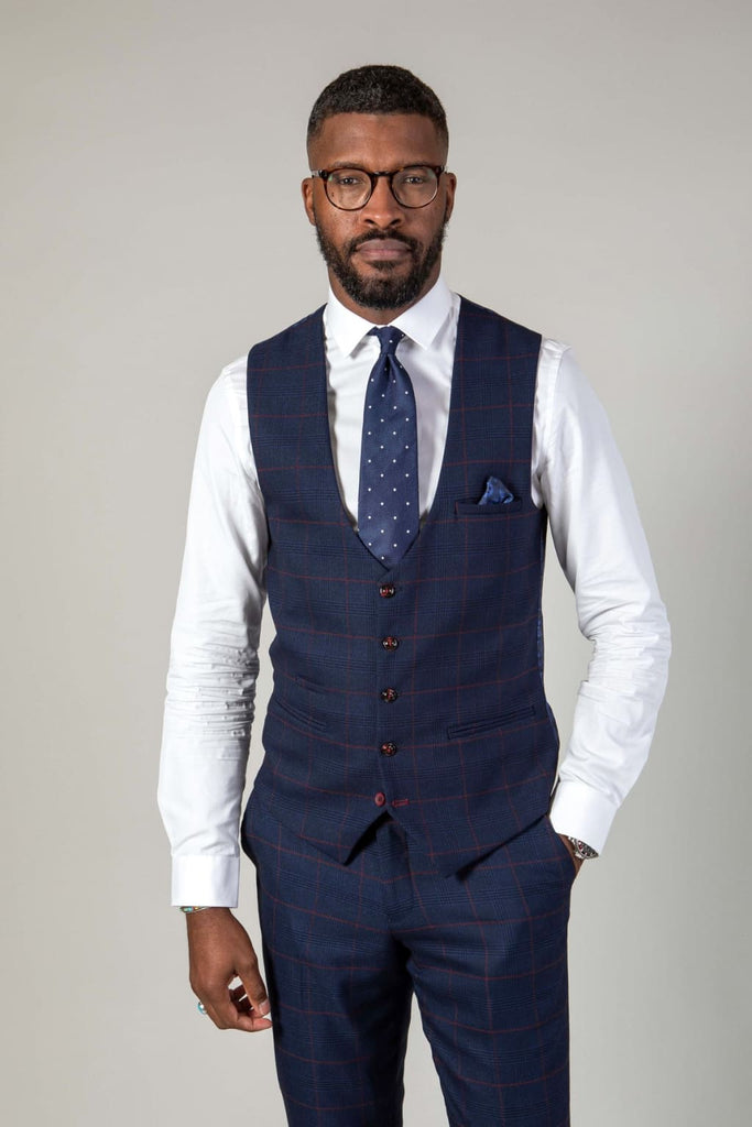 Marc Darcy Edinson Navy Check Three Piece Suit - Suit & Tailoring