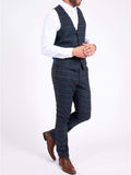 Marc Darcy Eton Mens 3 Piece Blue Slim Fit Tweed Suit - Suit & Tailoring