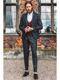 Marc Darcy Eton Mens 3 Piece Blue Slim Fit Tweed Suit - Suit & Tailoring