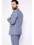 Marc Darcy Harry 3 Piece Light Blue Slim Fit Tweed Check Mix & Match Suit - Suit & Tailoring