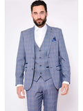 Marc Darcy Harry 3 Piece Light Blue Slim Fit Tweed Check Mix & Match Suit - Suit & Tailoring